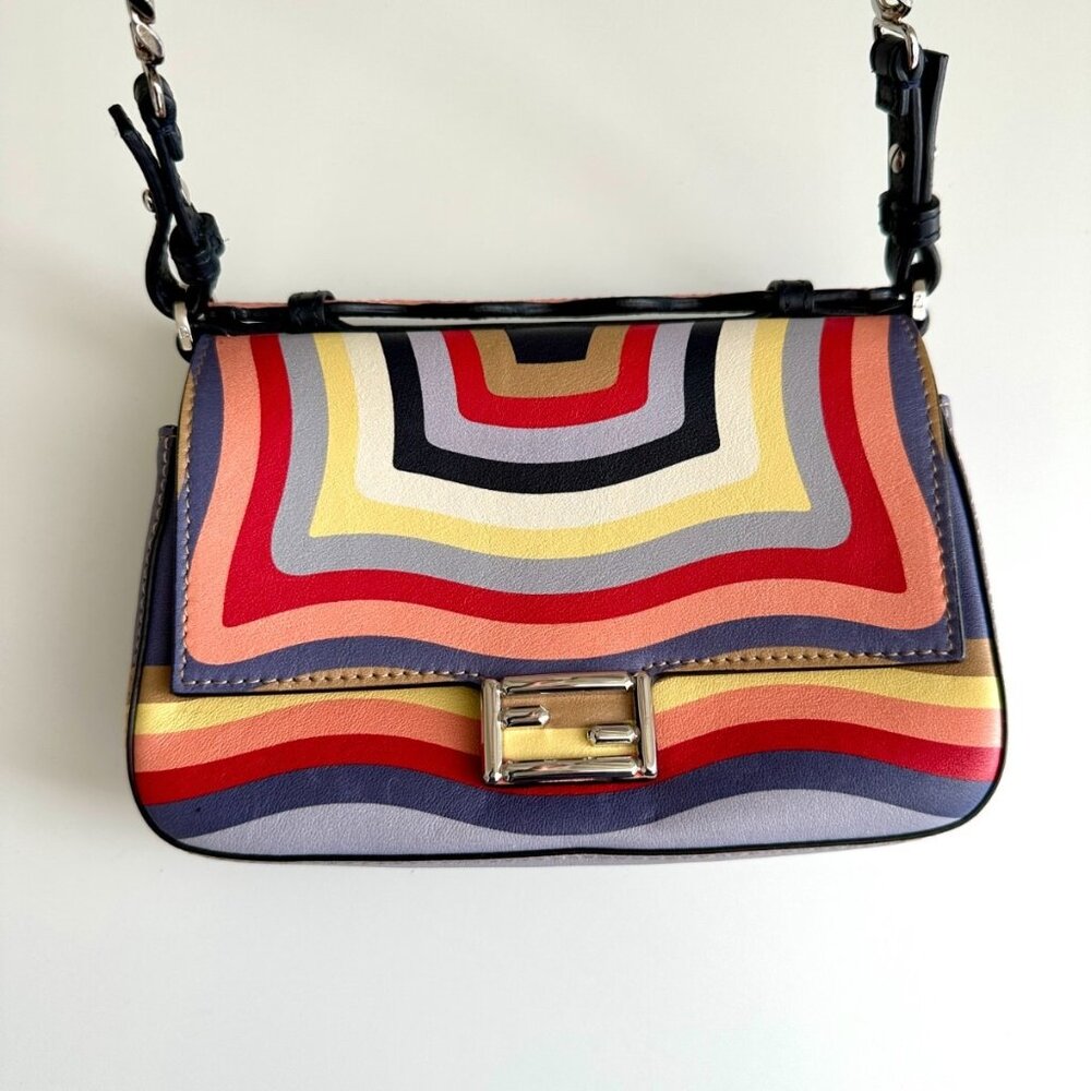 FENDI Leather Hypnotic Wave Micro Double Crossbody Bag in Rainbow Multicolor